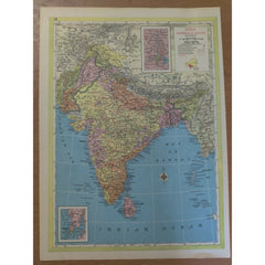 India Pakistan Ceylon Map Vintage 1951 9" x 12" Print Railroad Lines Asia