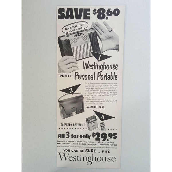 1953 Westinghouse Petite Portable Radio Carrying Case Vintage Magazine Print Ad