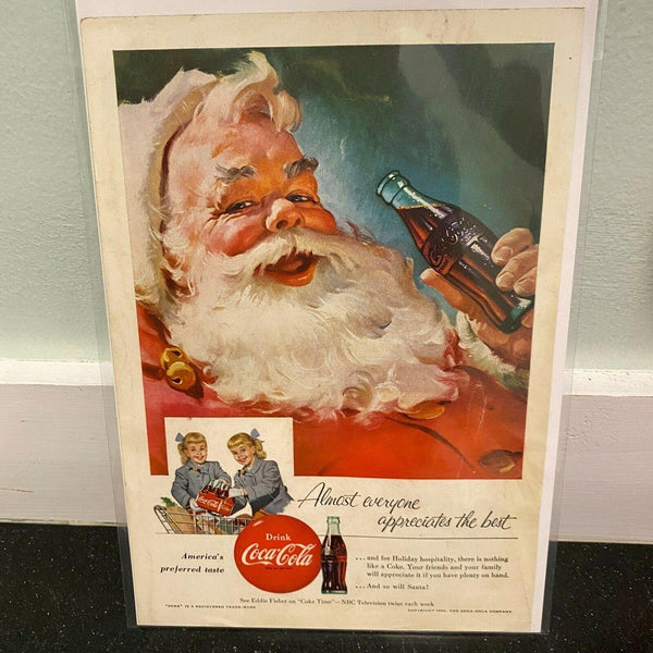 Coca-Cola Santa Claus 1955 Vintage Print Ad Coke Twin Girls Christmas