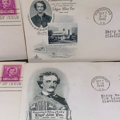 Edgar Allen Poe FDC Lot of 4 1949 Cachet Postal Covers Stamps Scott 986