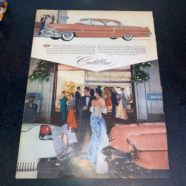 Cadillac Sedan De Ville Pink Car 1956 Vintage Print Ad Black Tie Party