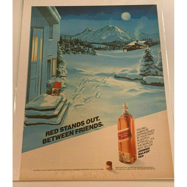 Johnnie Walker Red Label Scotch Whisky Winter Snow Vintage Magazine Print Ad