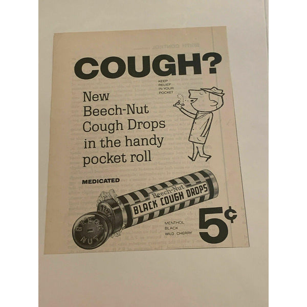 1959 Beech Nut Black Cough Drops candy Vintage Magazine Print Ad