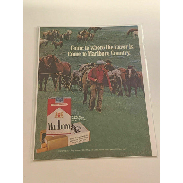 1972 Marlboro Cigarettes Cowboy Horses Wagon Vintage Magazine Print Ad