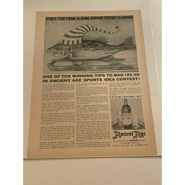 1957 Ancient Age Bourbon Whiskey Fish Ice Skate Vintage Magazine Print Ad