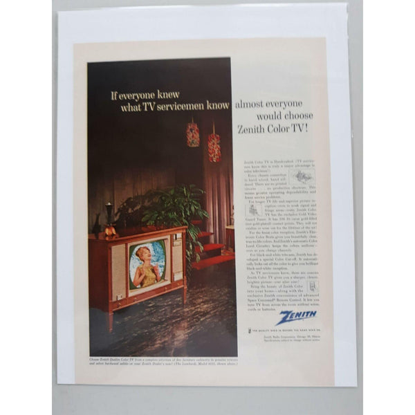 1963 Zenith Color TV Lombardi Model Living Room Singer Vintage Magazine Print Ad