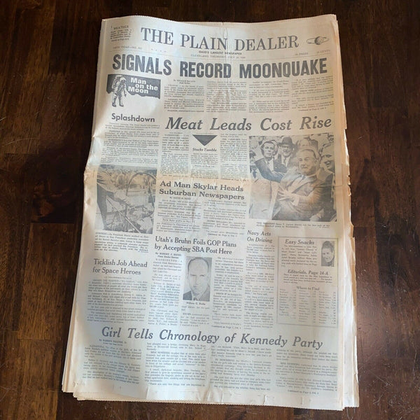 Plain Dealer July 24 1969 Man on the Moon Moonquake Newspaper Cleveland Ohio