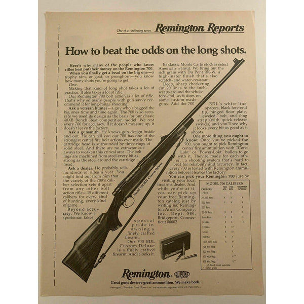 1975 Remington Model 700 BDL Custom Deluxe Rifle Vintage Magazine Print Ad