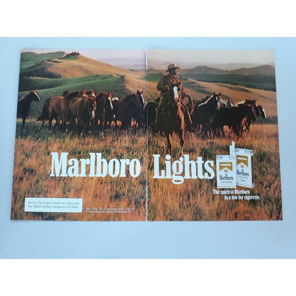 1982 Marlboro Lights 100s Filter Cigarettes Cowboy Horses Vtg Magazine Print Ad