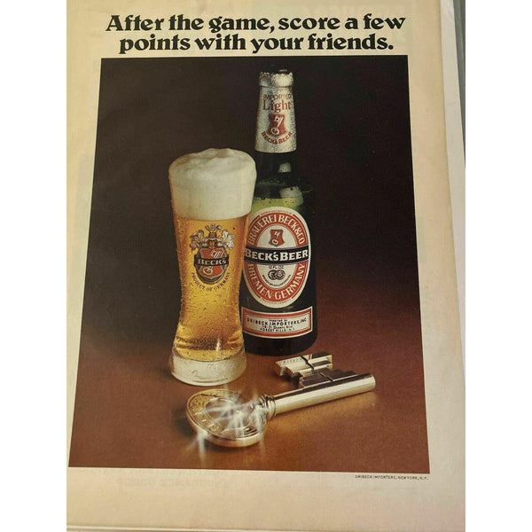 1978 Beck's Beer German Dribeck Forest Hills NY Vintage Magazine Print Ad