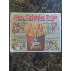 Wendy's Placemat Restaurant Advertising Paper 1988 New Crispier French Fries