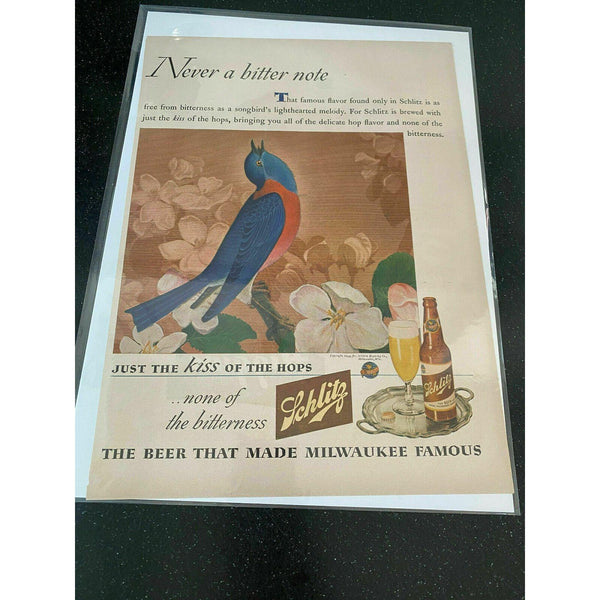 1944 Schlitz Beer Milwaukee Songbird Bird Vintage Magazine Print Ad