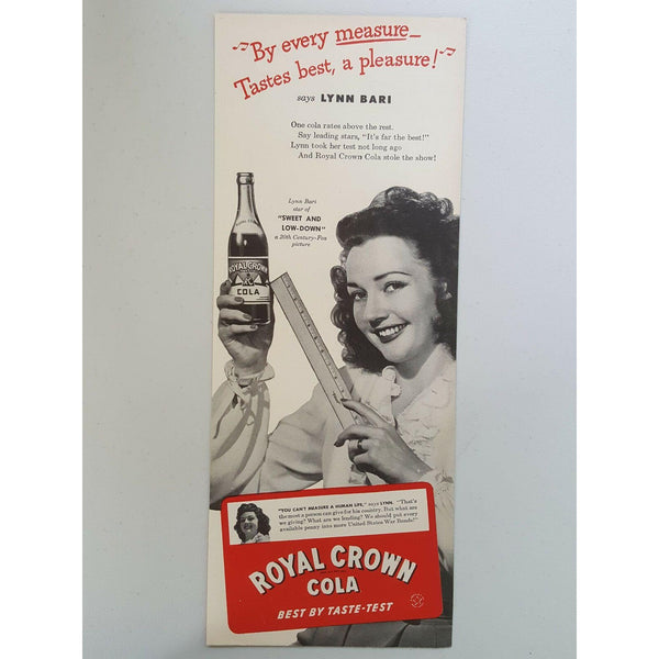 1944 Royal Crown Cola Soft Drink RC Lynn Bari Hollywood Vtg Magazine Print Ad