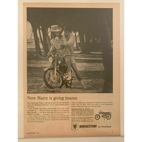 Bridgestone 60 Sport Motorcycle 1966 Rockford Illinois Vintage Magazine Print Ad