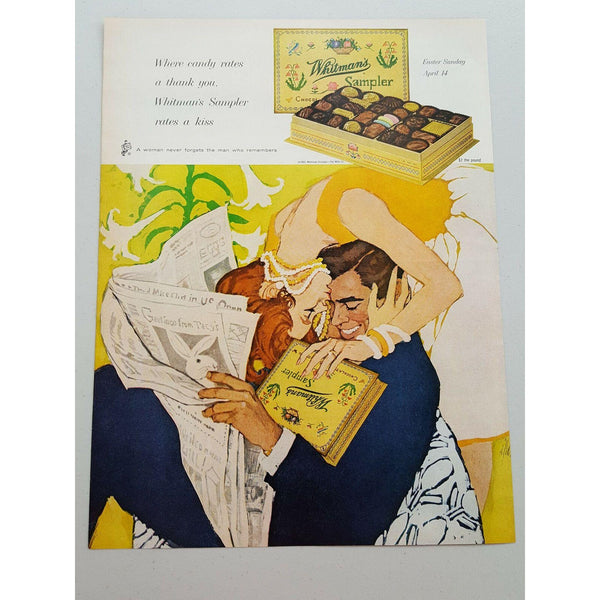 1963 Whitman's Sampler Chocolates Candy Easter Gifts Kiss Vtg Magazine Print Ad