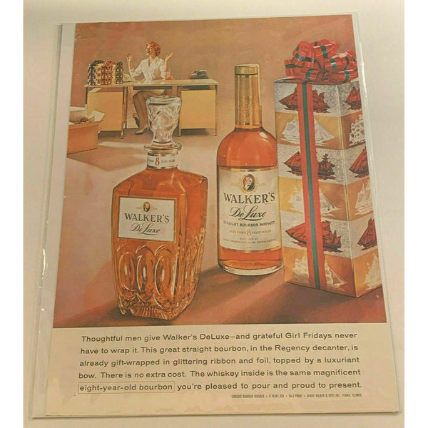 1959 Walker's DeLuxe Bourbon Whiskey Christmas Secretary Vtg Magazine Print Ad